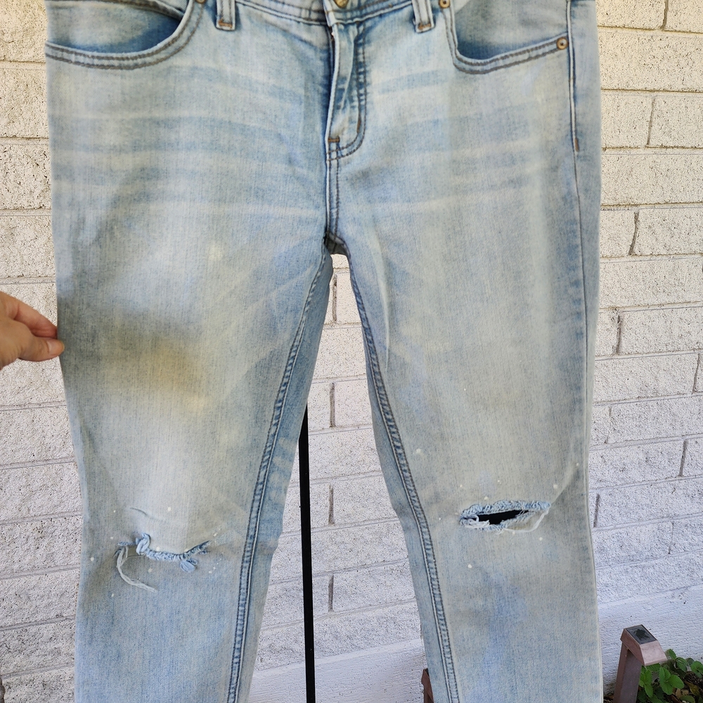 Free People Faded Blue Ripped Skinny Jeans